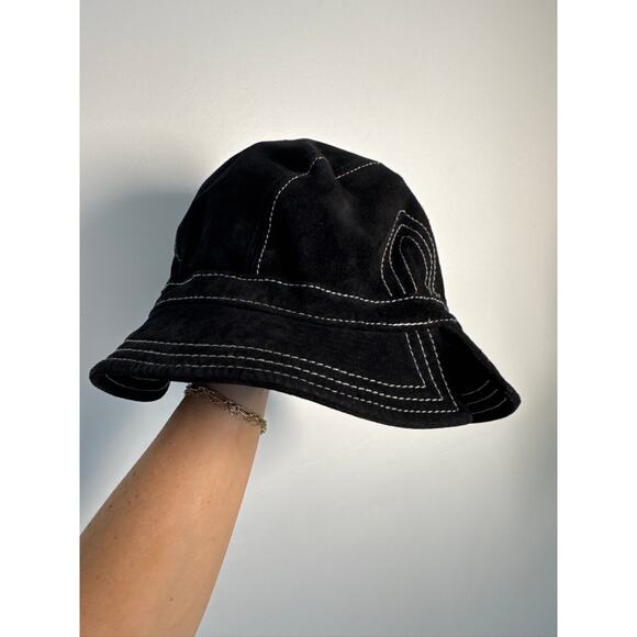Nine West Vintage Y2K Suede Bucket Hat in Black, OS - Picture 1 of 9
